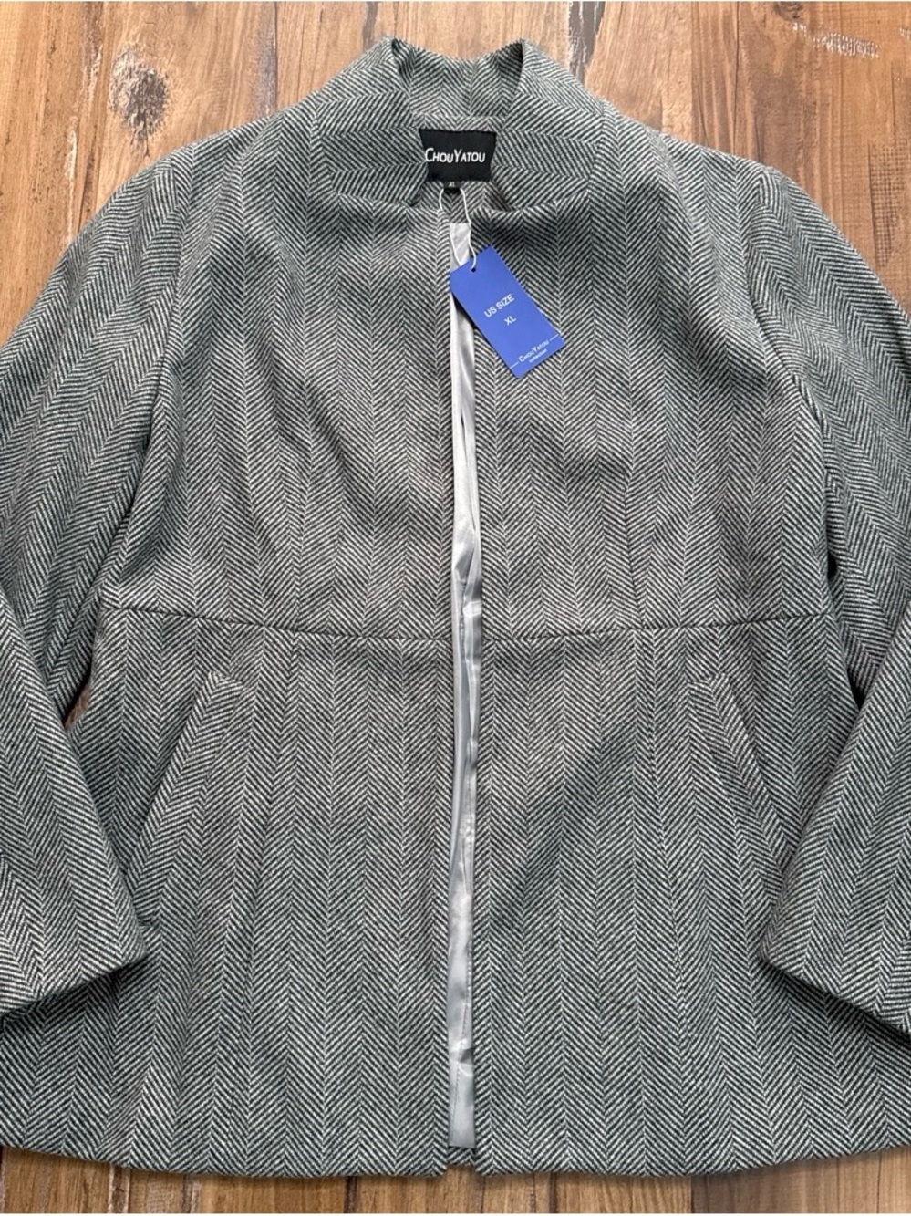 Chouyatou Women's Gray Herringbone Blazer/Jacket